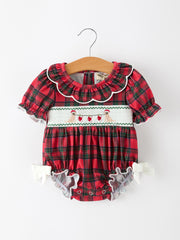 Christmas Baby Girls Smocked Puppy Bubble Romper