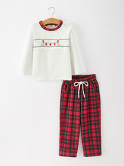 Christmas Boys Smocked Puppy Plaid Pants Set