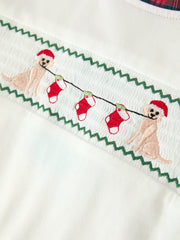 Christmas Boys Smocked Puppy Plaid Pants Set