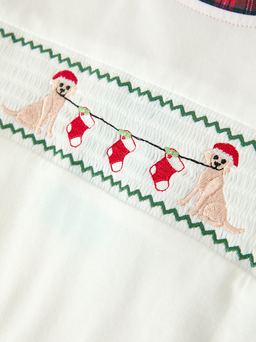 Christmas Boys Smocked Puppy Plaid Pants Set