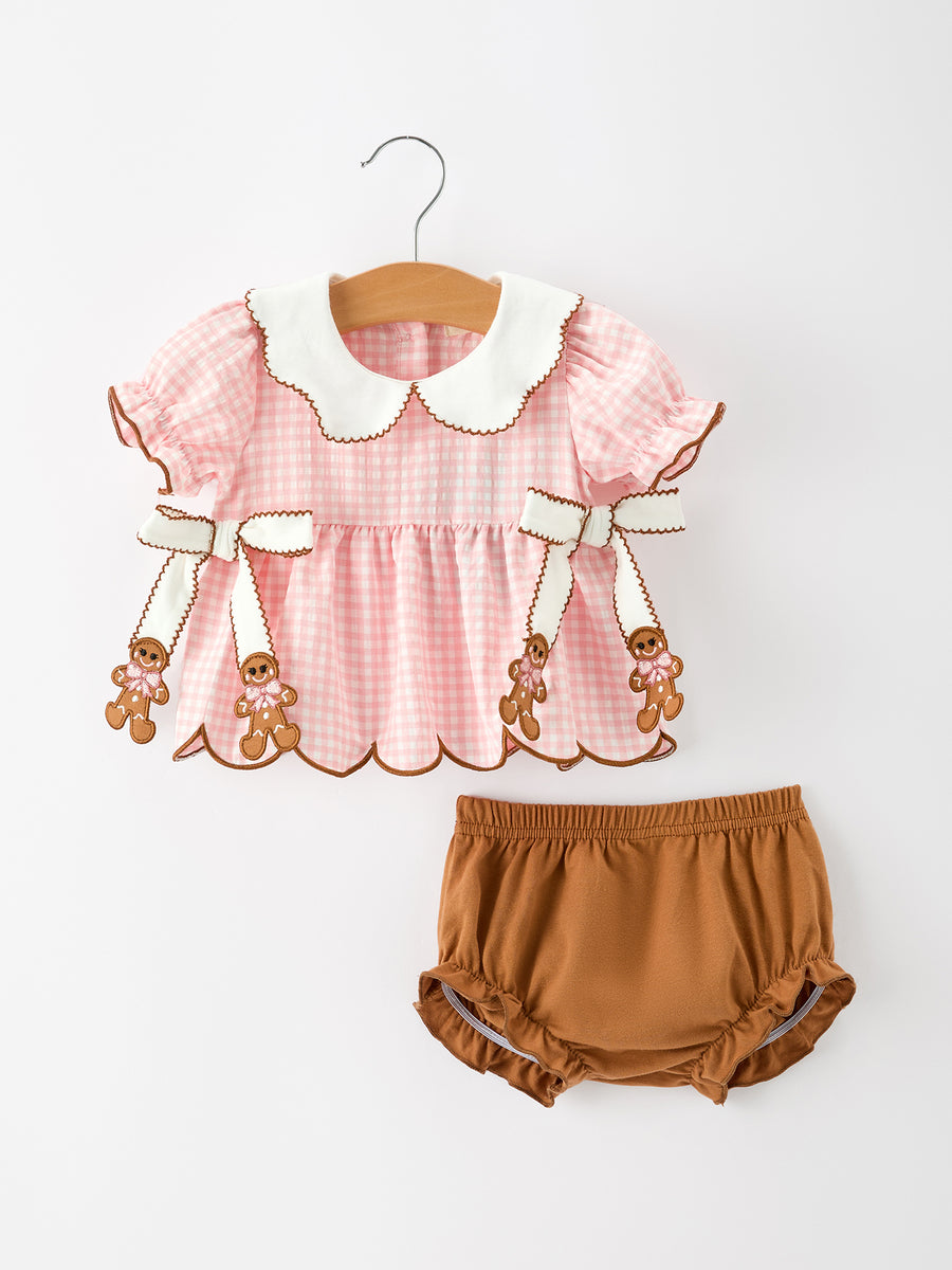 Christmas Girls Gingerbread Peter Pan Collar Bloomer Set