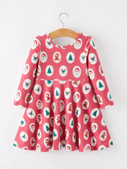 Christmas Girls' Santa and Tree Striped Dress