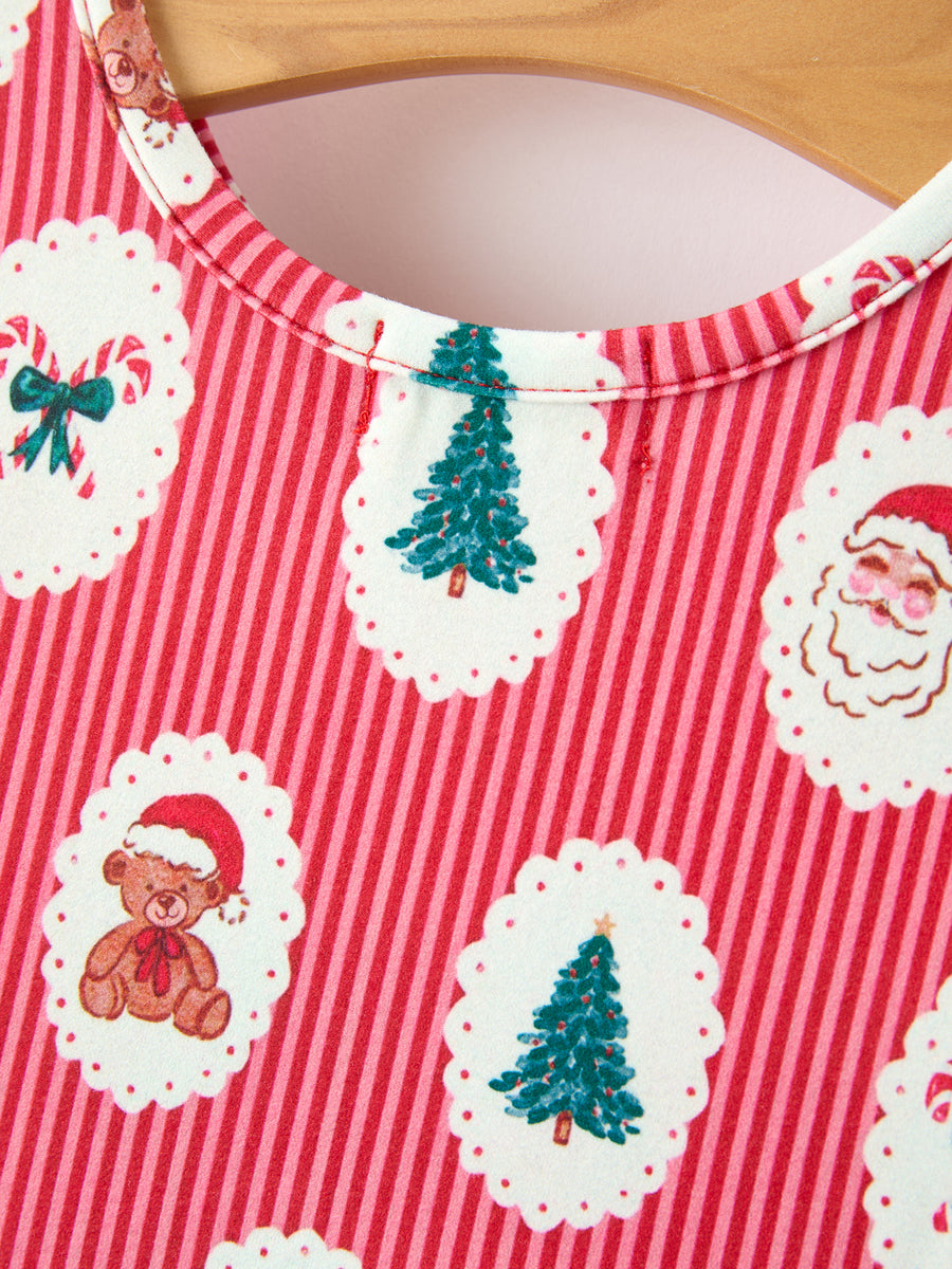 Christmas Girls' Santa and Tree Striped Dress