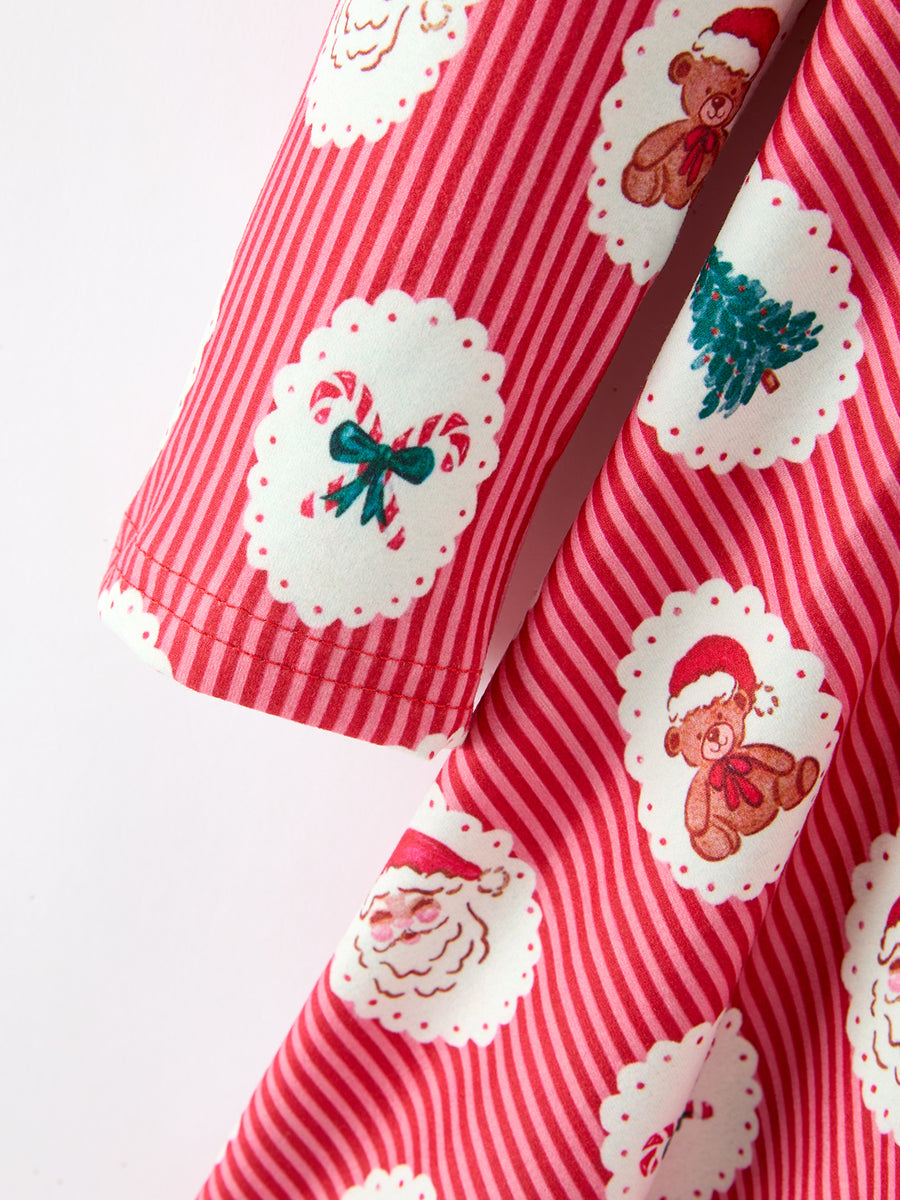 Christmas Girls' Santa and Tree Striped Dress
