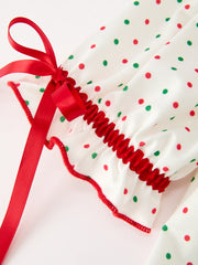 Christmas Dot Girls Dress Smocked Ruffle Collar