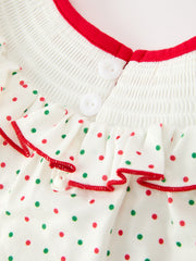Christmas Dot Girls Dress Smocked Ruffle Collar