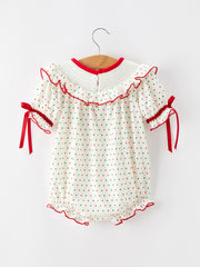 Christmas Dot Smocked Girls Romper Ruffle Collar