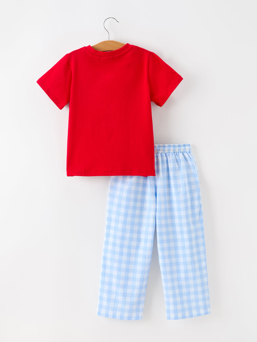 Boys Christmas Smocked Puppy Plaid Pants Set