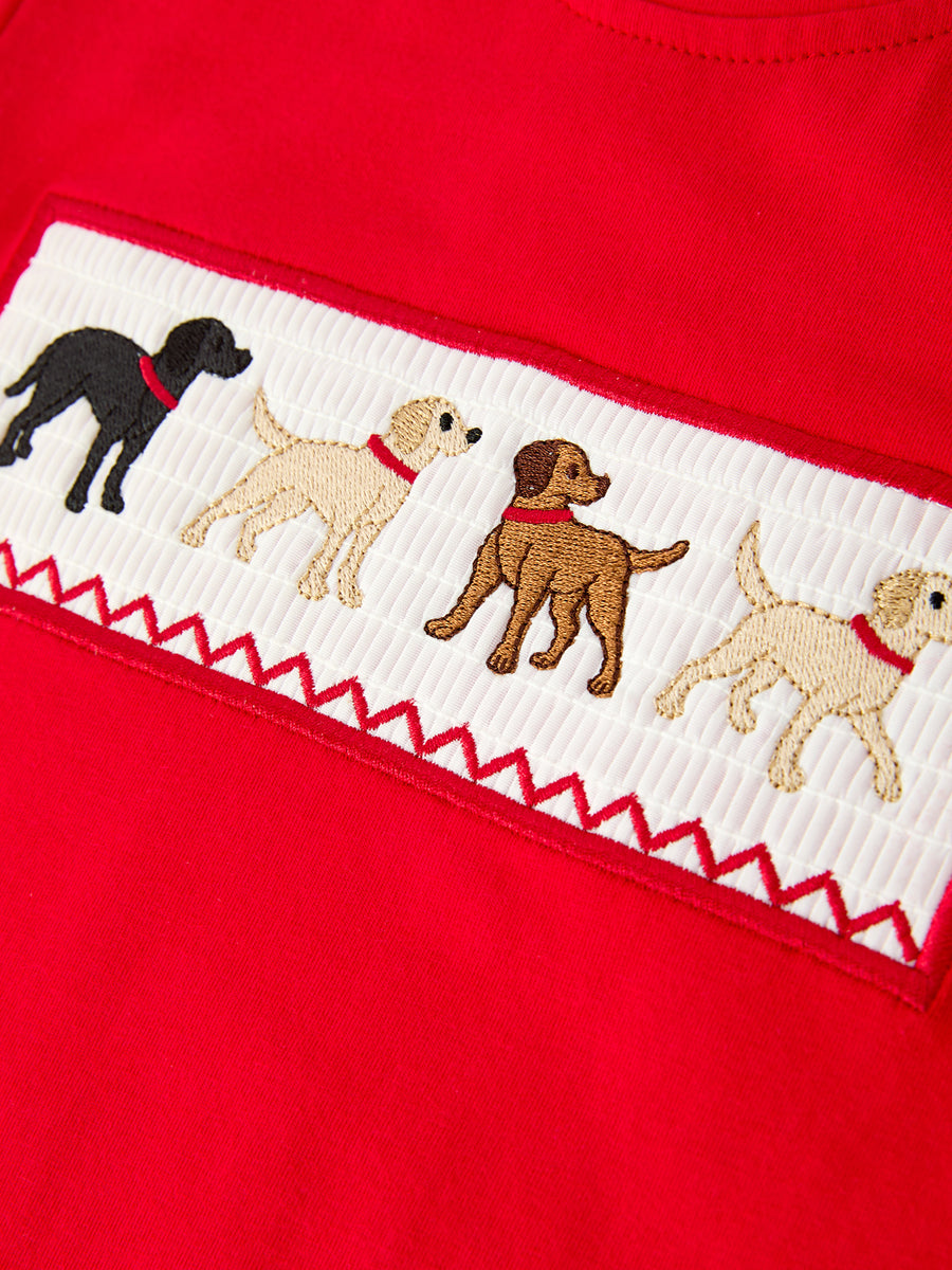 Boys Christmas Smocked Puppy Plaid Pants Set