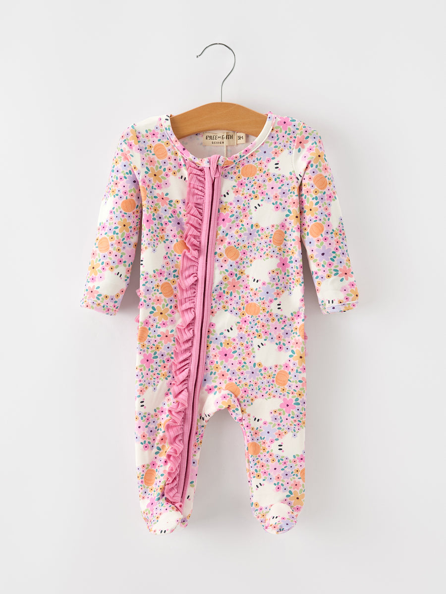 Halloween Ghost Baby Zip Romper Ruffle Trim