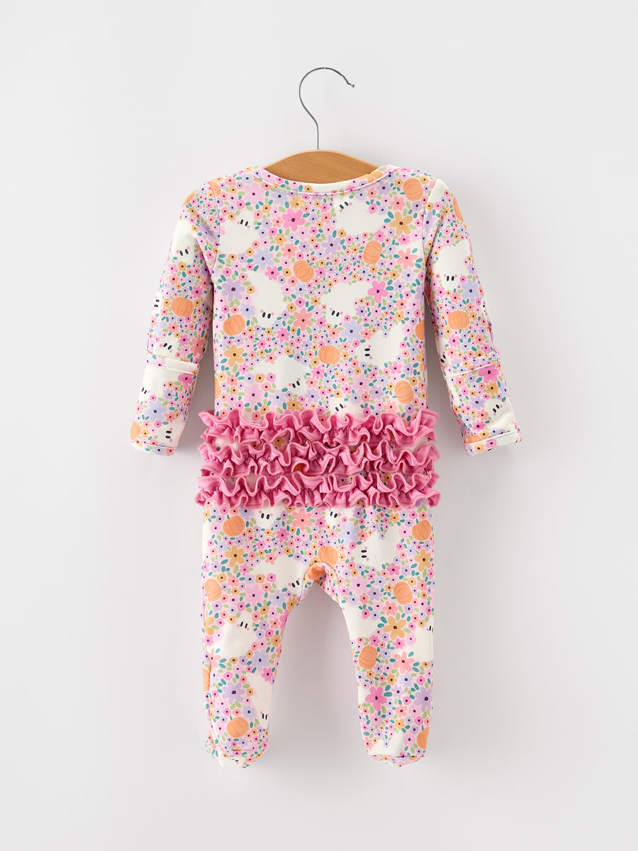 Halloween Ghost Baby Zip Romper Ruffle Trim