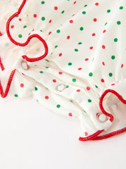 Christmas Dot Smocked Girls Romper Ruffle Collar