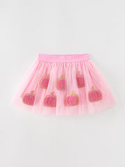 Fall Girls Pink Pumpkin Appliqué Tulle Skirt
