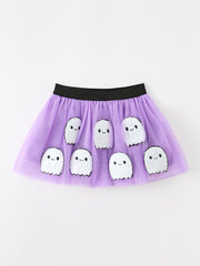 Halloween Girls Purple Ghost Appliqué Tulle Skirt