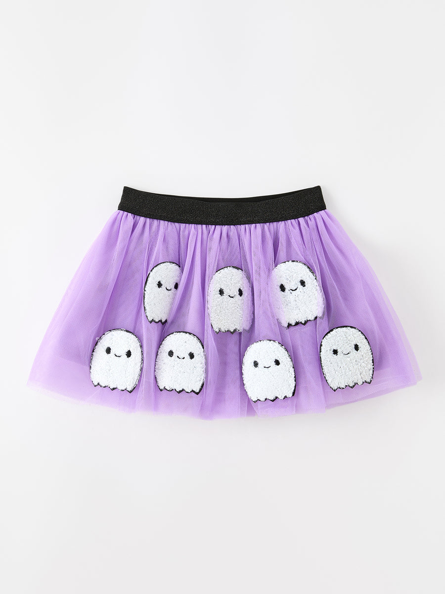 Halloween Girls Purple Ghost Appliqué Tulle Skirt