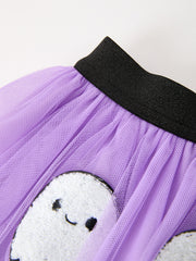 Halloween Girls Purple Ghost Appliqué Tulle Skirt