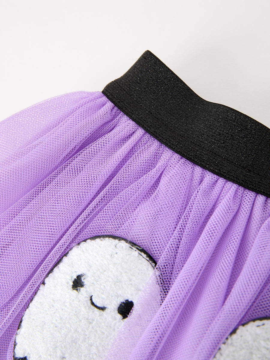Halloween Girls Purple Ghost Appliqué Tulle Skirt