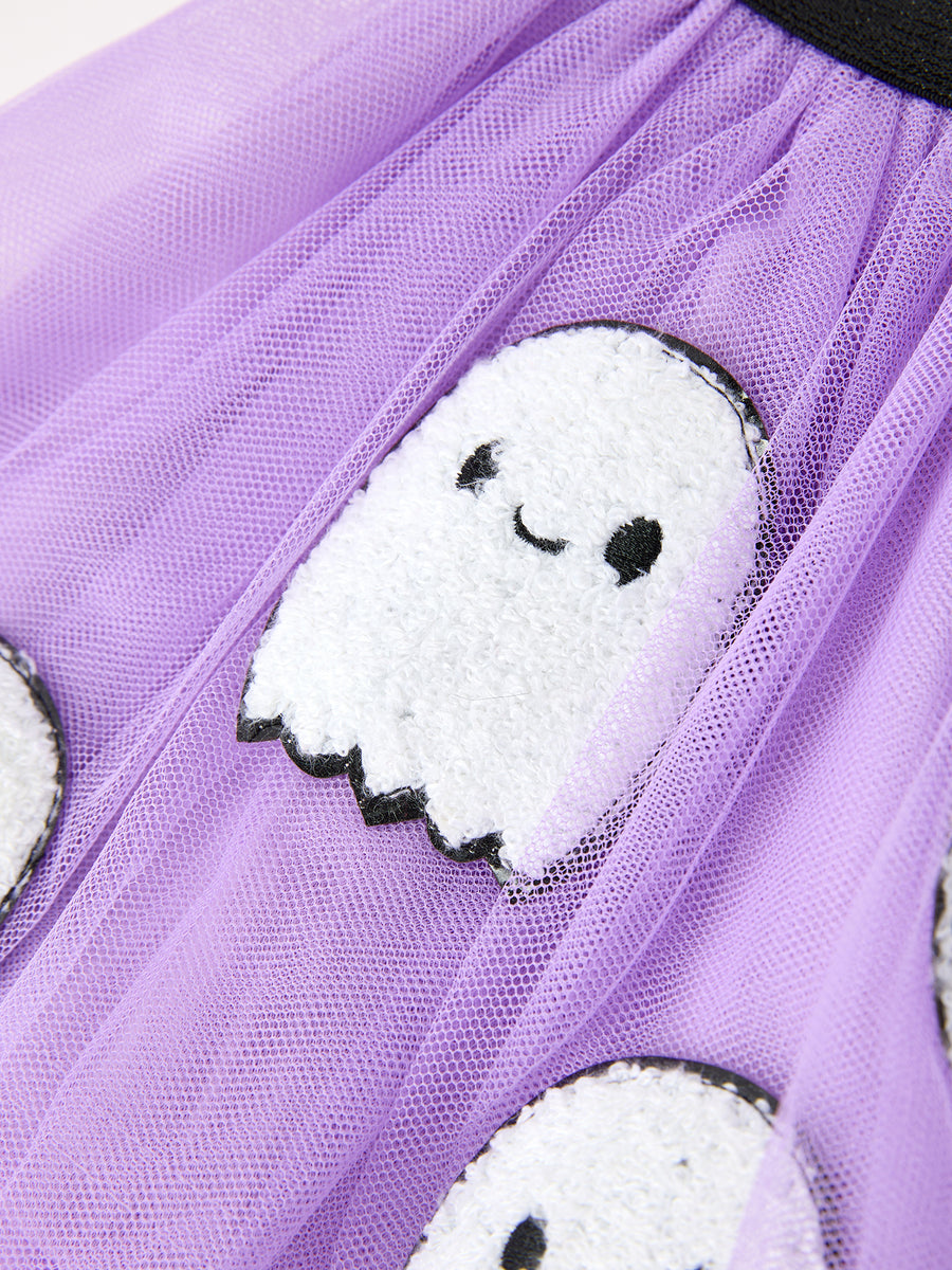 Halloween Girls Purple Ghost Appliqué Tulle Skirt