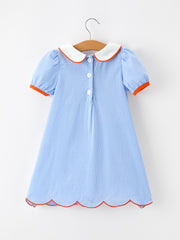 Fall Girls Plaid Pumpkin Appliqué Peter Pan Collar Dress