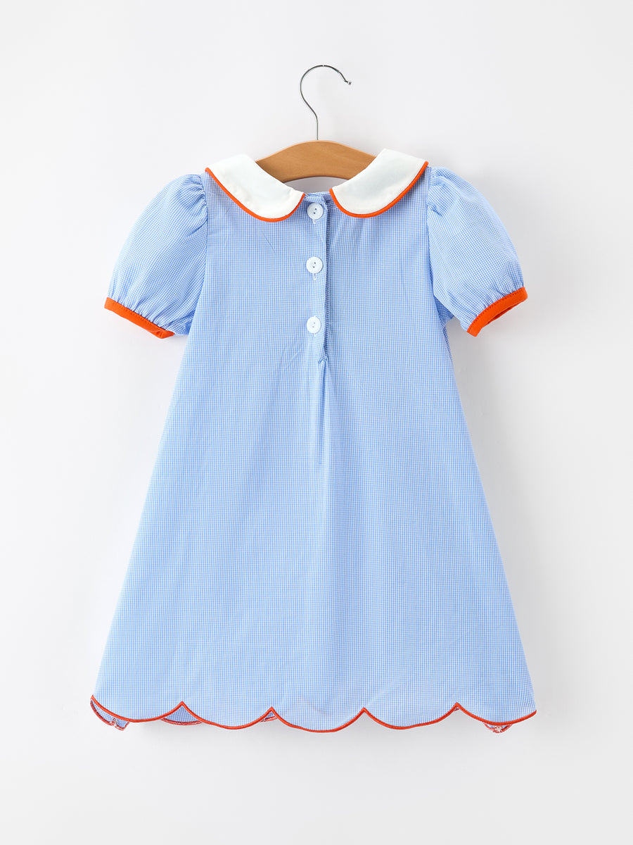 Fall Girls Plaid Pumpkin Appliqué Peter Pan Collar Dress