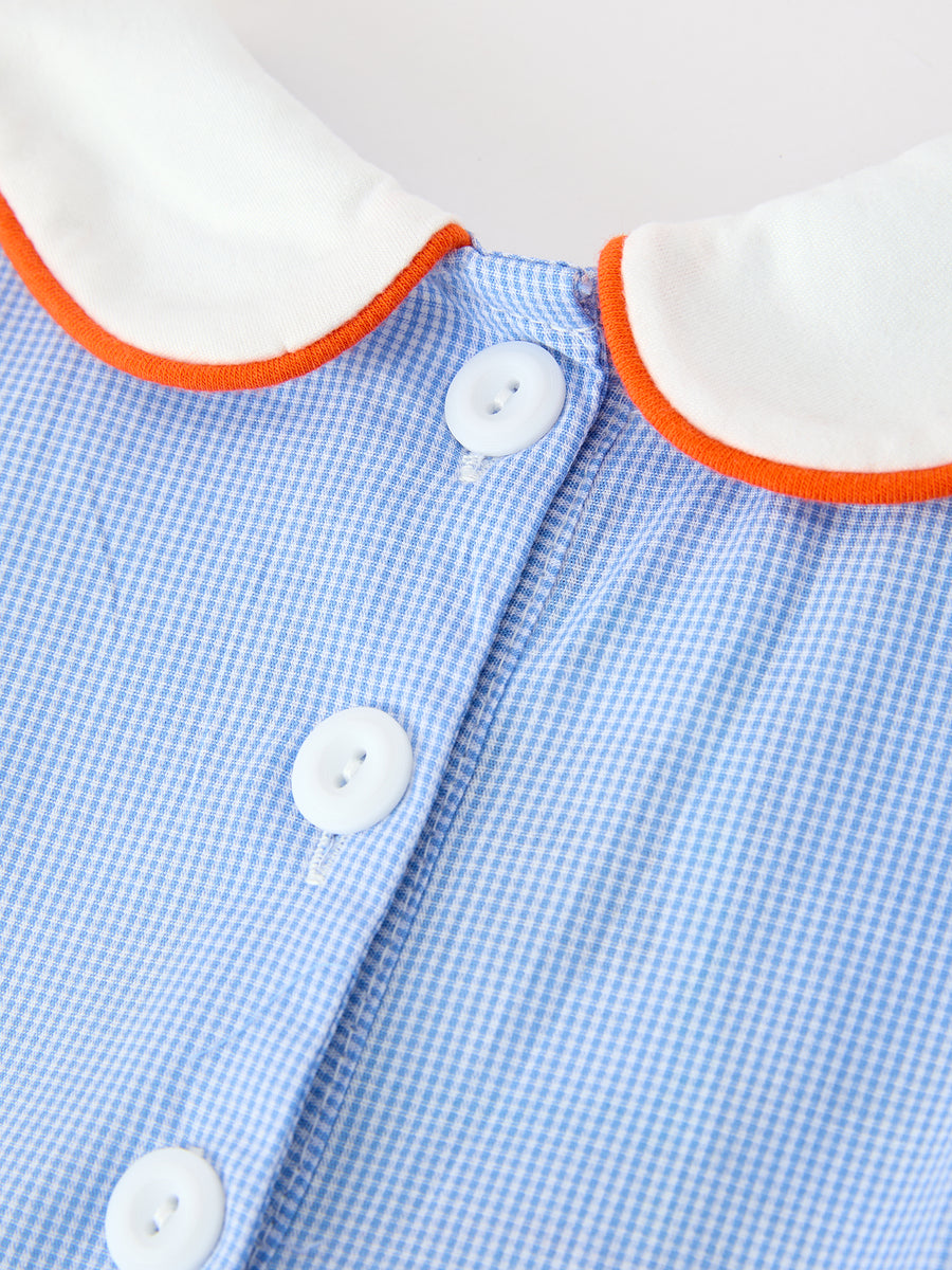 Fall Girls Plaid Pumpkin Appliqué Peter Pan Collar Dress