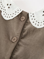 Fall Girls Pumpkin Smocked Eyelet Collar Corduroy Dress