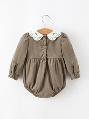 Fall Baby Girls Pumpkin Smocked Eyelet Collar Romper
