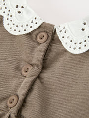 Fall Baby Girls Pumpkin Smocked Eyelet Collar Romper