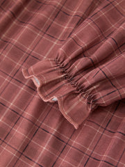 Girls Brown Plaid Lace-Trim Peter Pan Collar Dress
