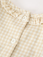 Baby Girls Goose Embroidered Beige Plaid Ruffle Bloomer Set
