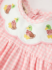 Baby Girls Pink Gingham Duck Embroidered Collar Bloomer Set