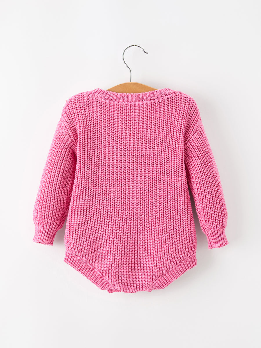 Girls Valentine's Day Pink Love Heart Knit Long Sleeve Romper