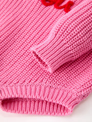 Girls Valentine's Day Pink Love Heart Knit Long Sleeve Romper