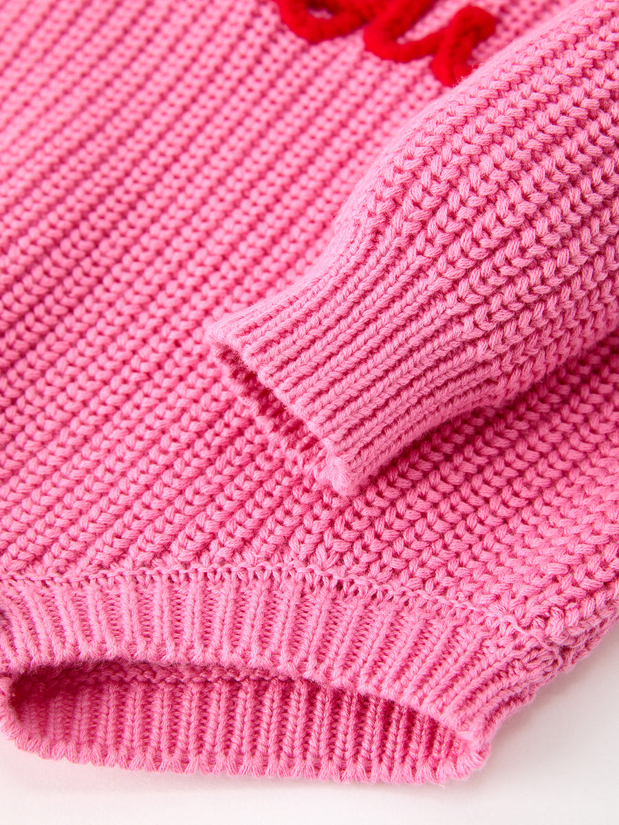 Girls Valentine's Day Pink Love Heart Knit Long Sleeve Romper