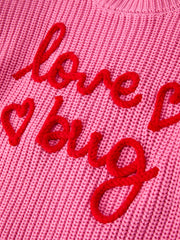 Valentine Girls Pink Heart Script Embroidered Knit Sweater