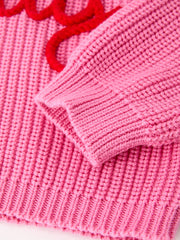 Valentine Girls Pink Heart Script Embroidered Knit Sweater