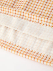 Girls Orange Plaid Floral Embroidered Collar Dress