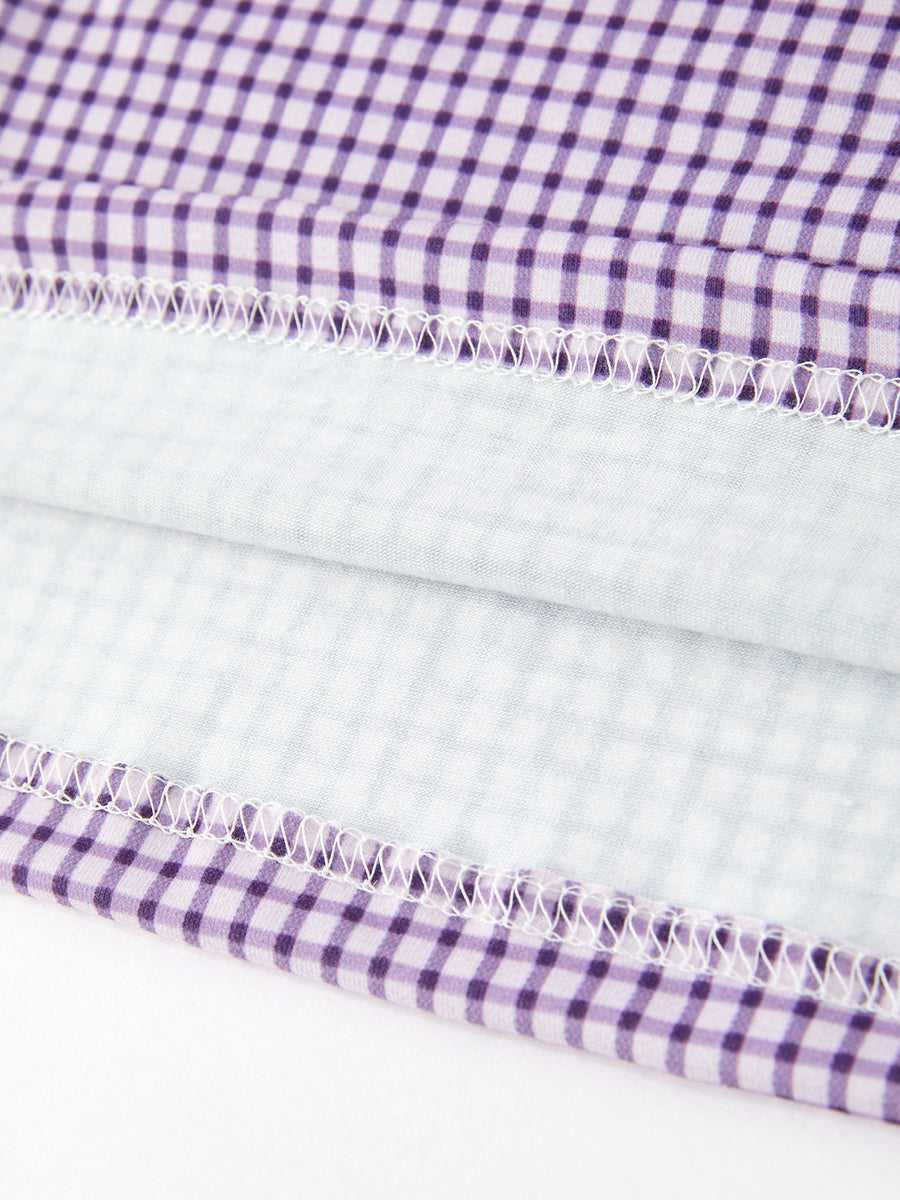 Girls Purple Gingham Floral Embroidered Collar Dress