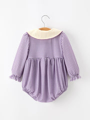 Girls Purple Plaid Floral Collar Bubble Romper