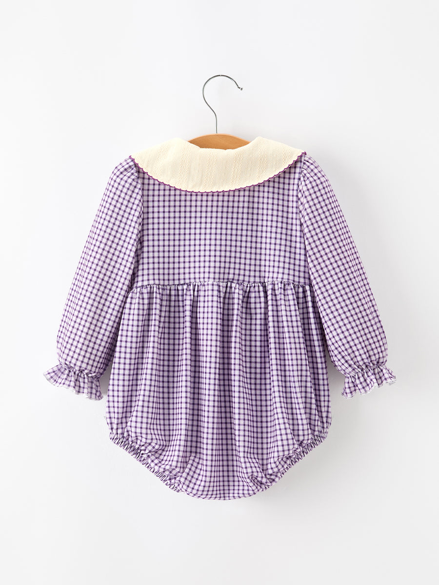 Girls Purple Plaid Floral Collar Bubble Romper
