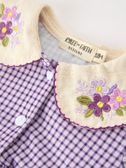 Girls Purple Plaid Floral Collar Bubble Romper