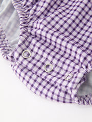 Girls Purple Plaid Floral Collar Bubble Romper