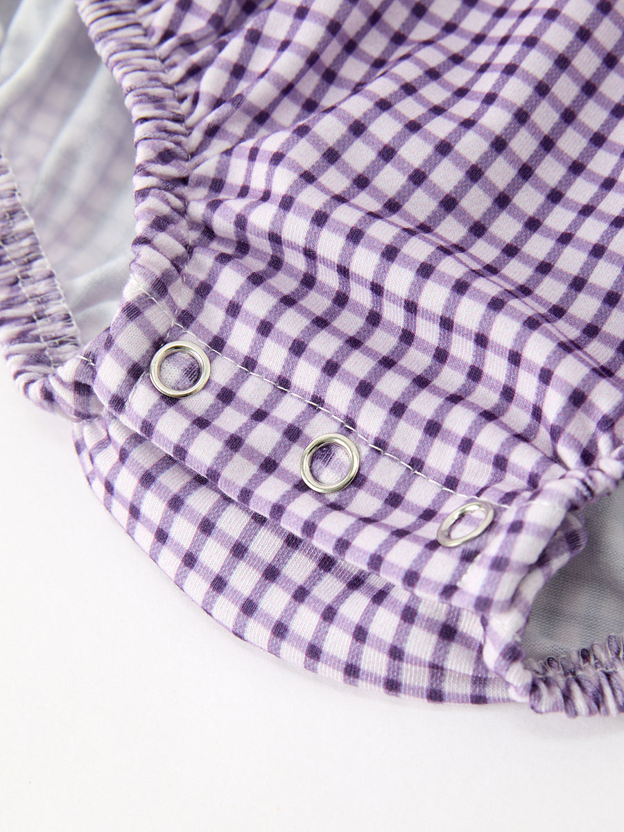 Girls Purple Plaid Floral Collar Bubble Romper