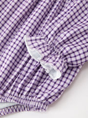 Girls Purple Plaid Floral Collar Bubble Romper