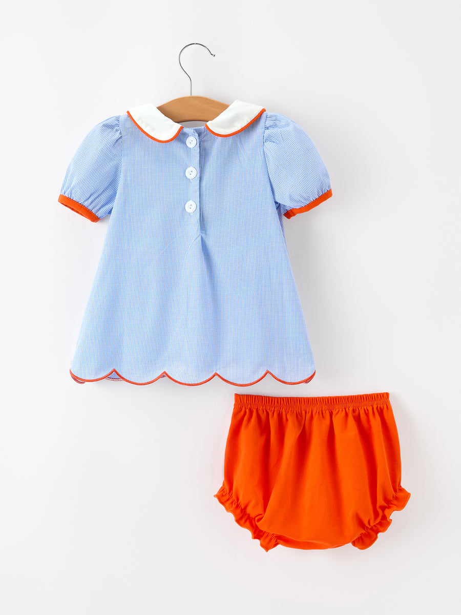 Fall Girls Pumpkin Appliqué Peter Pan Collar Bloomer Set