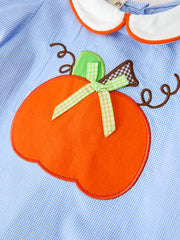 Fall Girls Plaid Pumpkin Appliqué Peter Pan Collar Dress