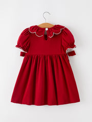 Girls Christmas Reindeer Smocked Red Bow Dress