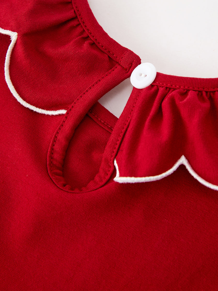 Girls Christmas Reindeer Smocked Red Bow Dress