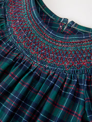 Girls Christmas Plaid Smocked Bubble Romper
