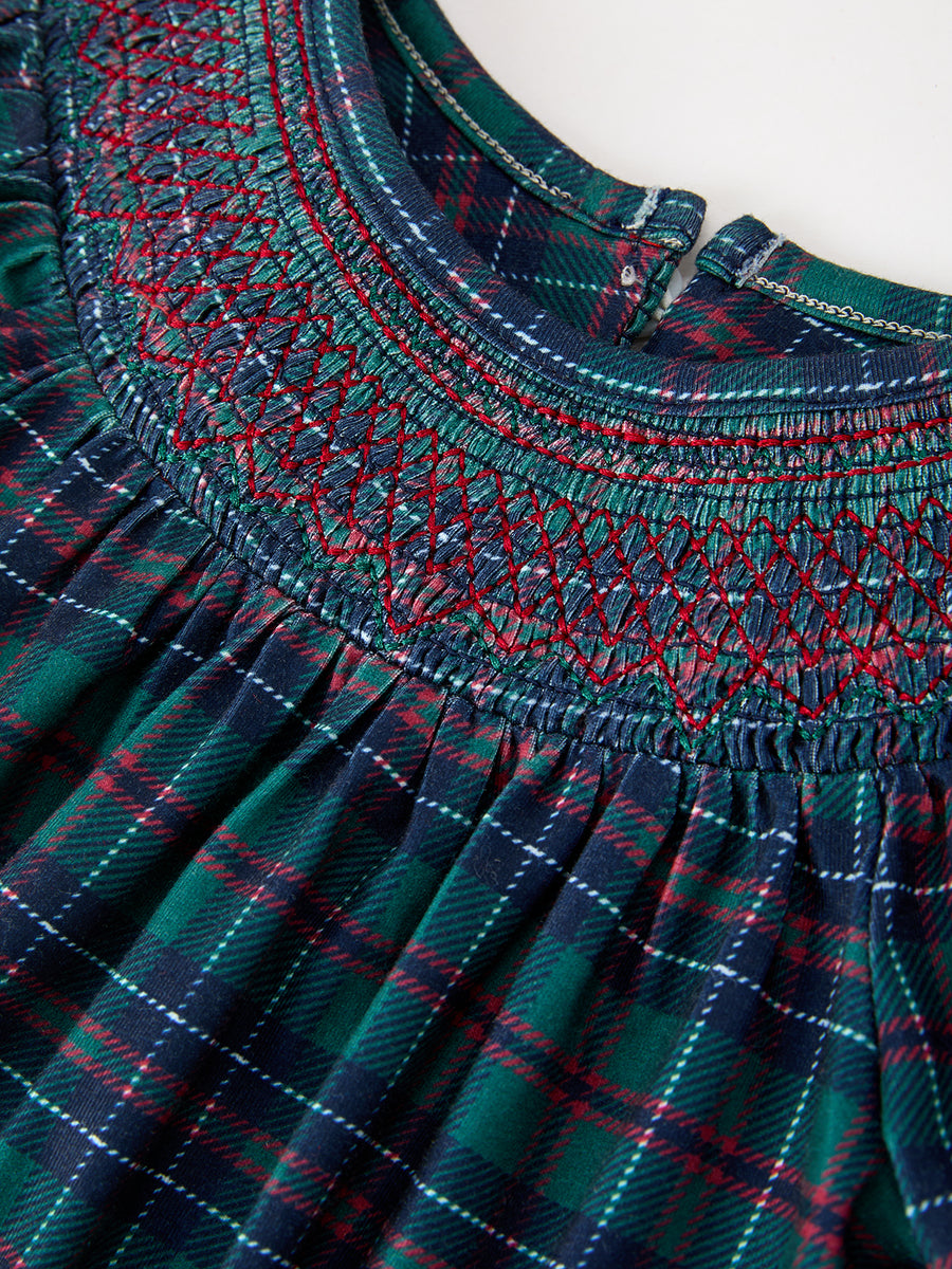 Girls Christmas Plaid Smocked Bubble Romper